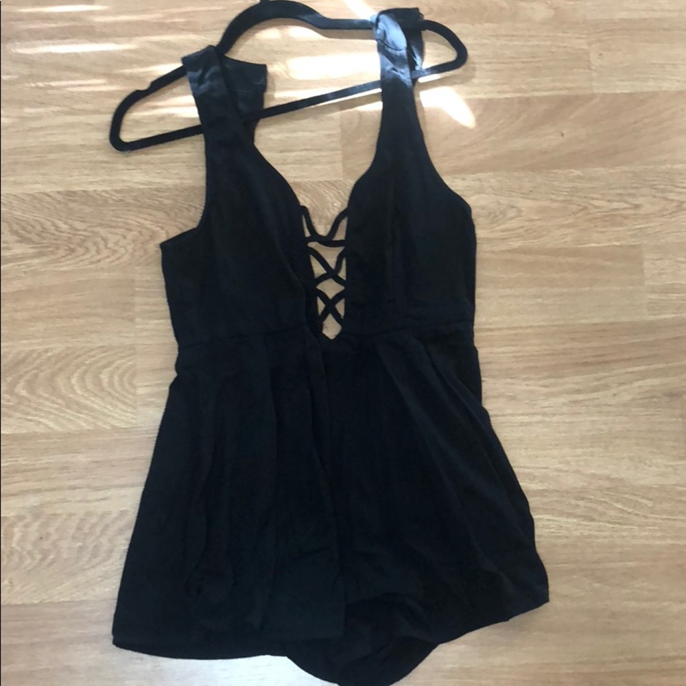 Black lace up romper